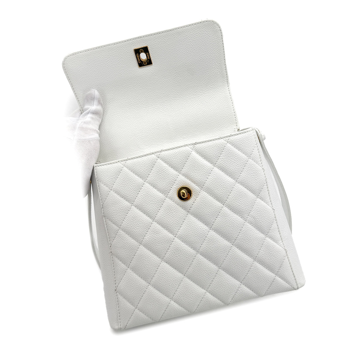 CHANEL VINTAGE ONE SHOULDER BAG WHITE CAVIAR SKIN 90211269
