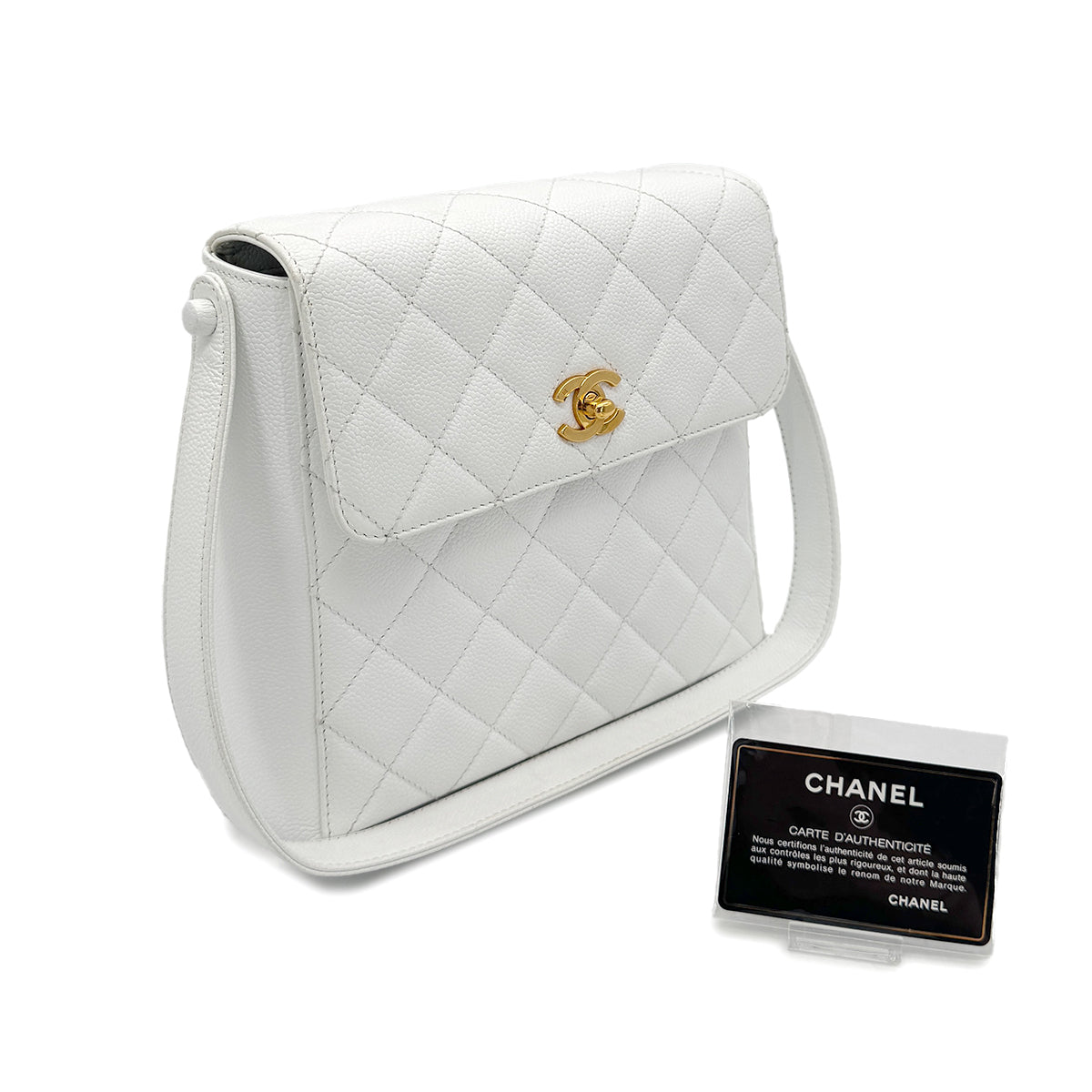 CHANEL VINTAGE ONE SHOULDER BAG WHITE CAVIAR SKIN 90211269