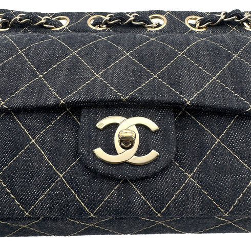 CHANEL VINTAGE CHAIN SHOULDER BAG BLUE DENIM 90212714