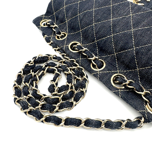 CHANEL VINTAGE CHAIN SHOULDER BAG BLUE DENIM 90212714