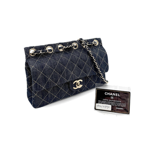 CHANEL VINTAGE CHAIN SHOULDER BAG BLUE DENIM 90212714