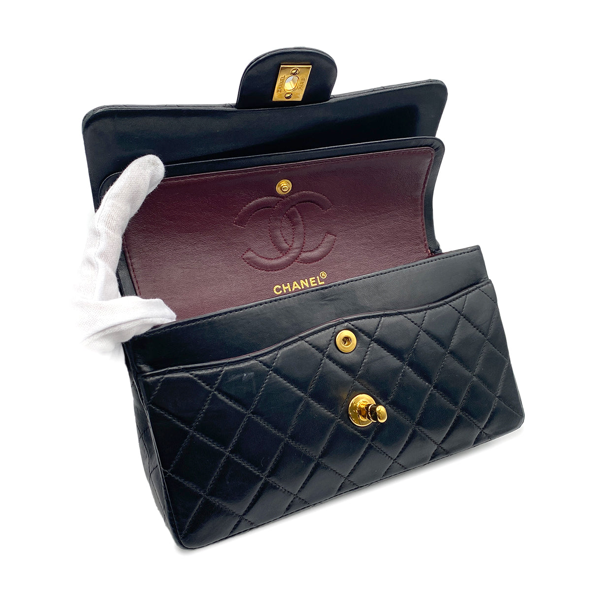 CHANEL VINTAGE CLASSIC FLAP SMALL CHAIN SHOULDER BAG BLACK LAMB SKIN 90212817