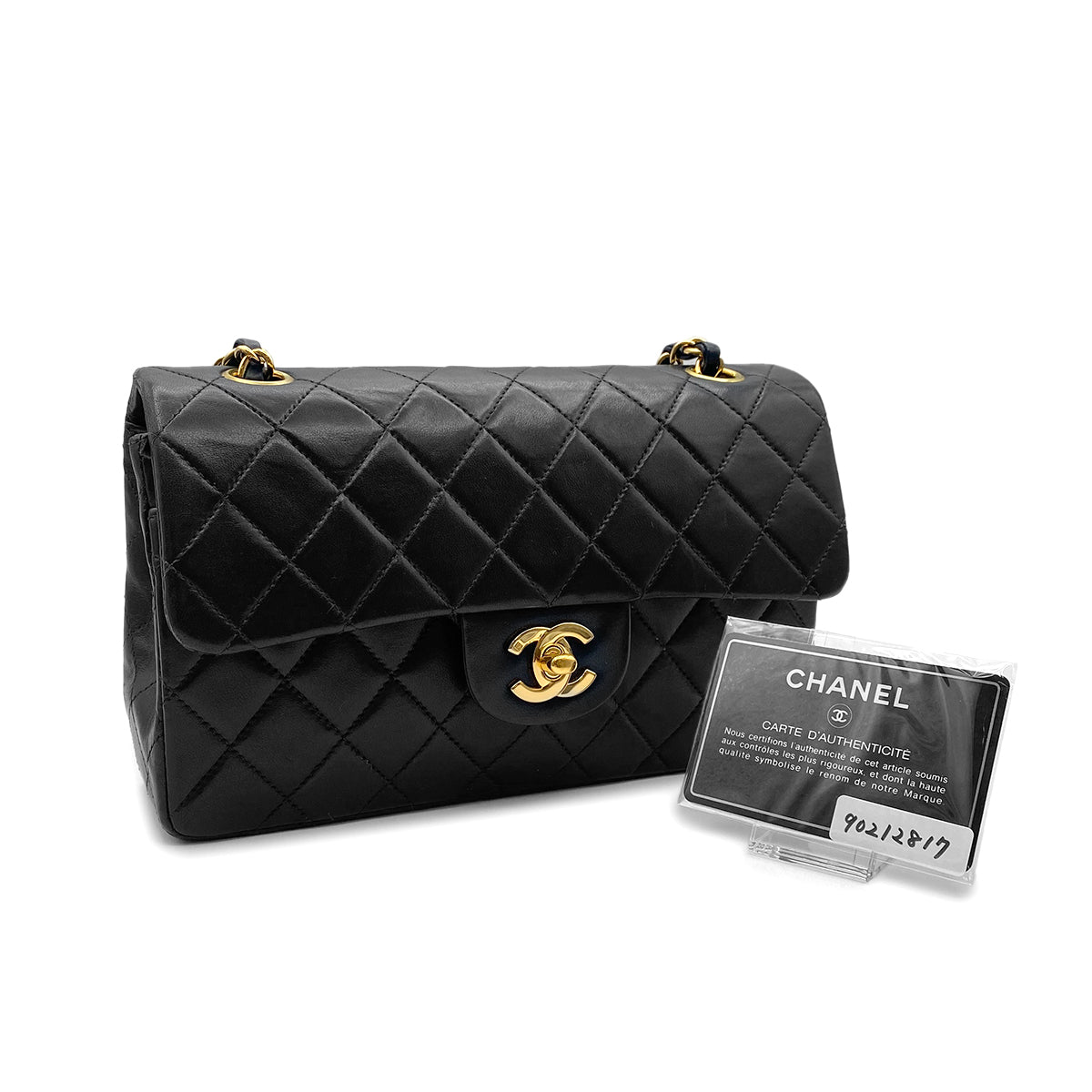 CHANEL VINTAGE CLASSIC FLAP SMALL CHAIN SHOULDER BAG BLACK LAMB SKIN 90212817