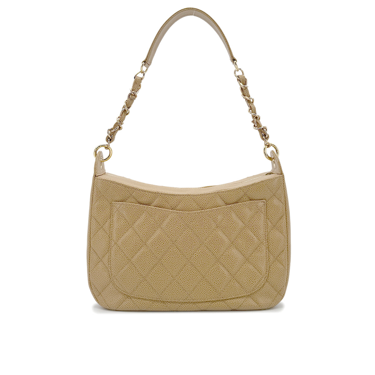 CHANEL VINTAGE HALF MOON ONE SHOULDER BAG BEIGE CAVIAR SKIN 90212859