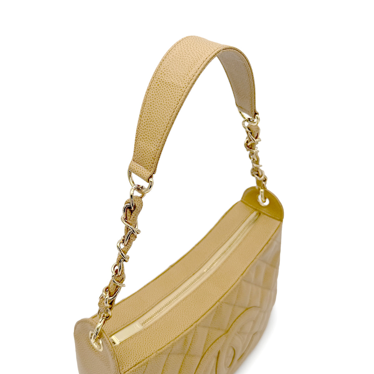 CHANEL VINTAGE HALF MOON ONE SHOULDER BAG BEIGE CAVIAR SKIN 90212859