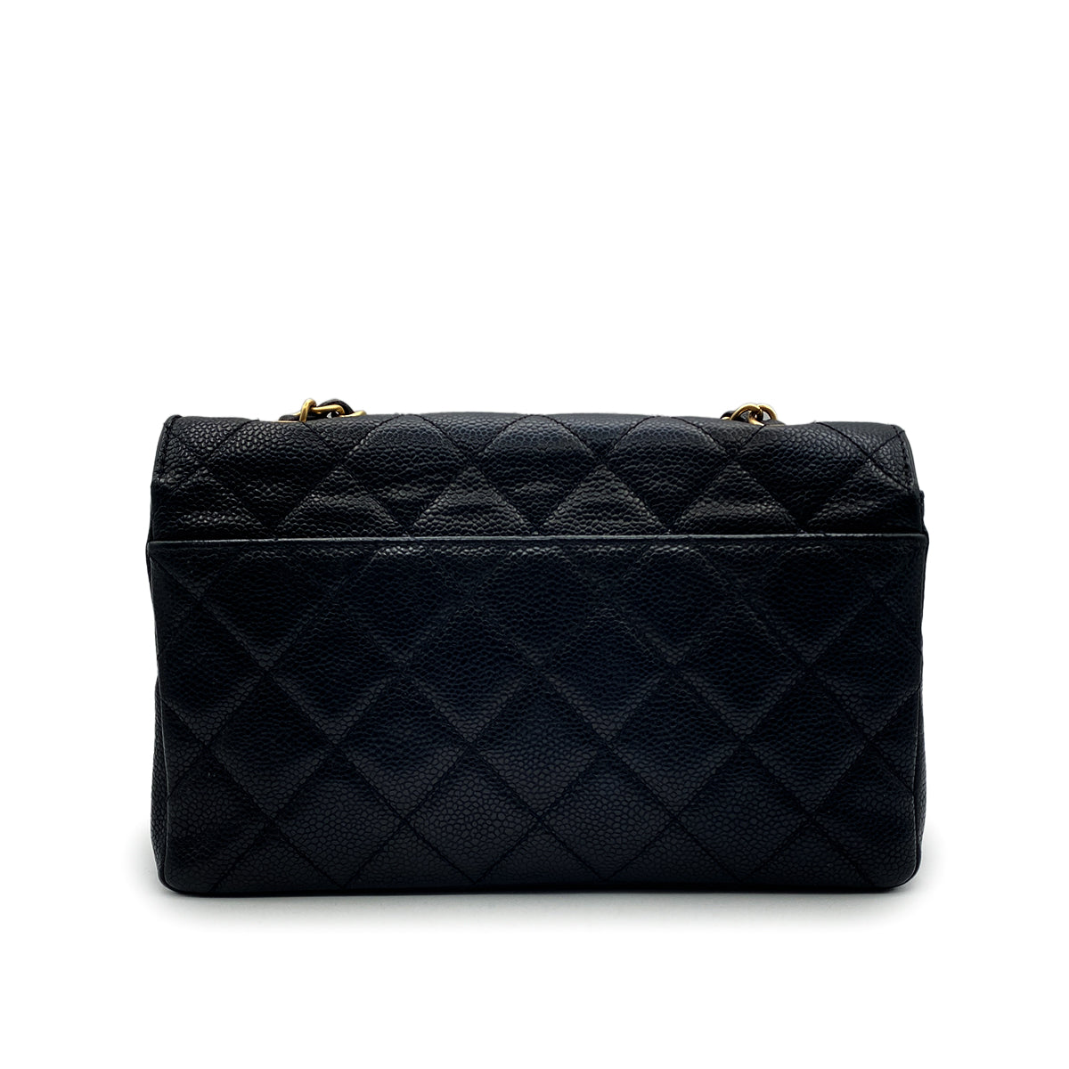 CHANEL VINTAGE WOOD FLAP CHAIN SHOULDER BAG BLACK CAVIAR SKIN 90213611