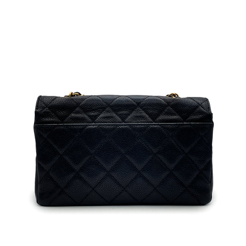 CHANEL VINTAGE WOOD FLAP CHAIN SHOULDER BAG BLACK CAVIAR SKIN 90213611