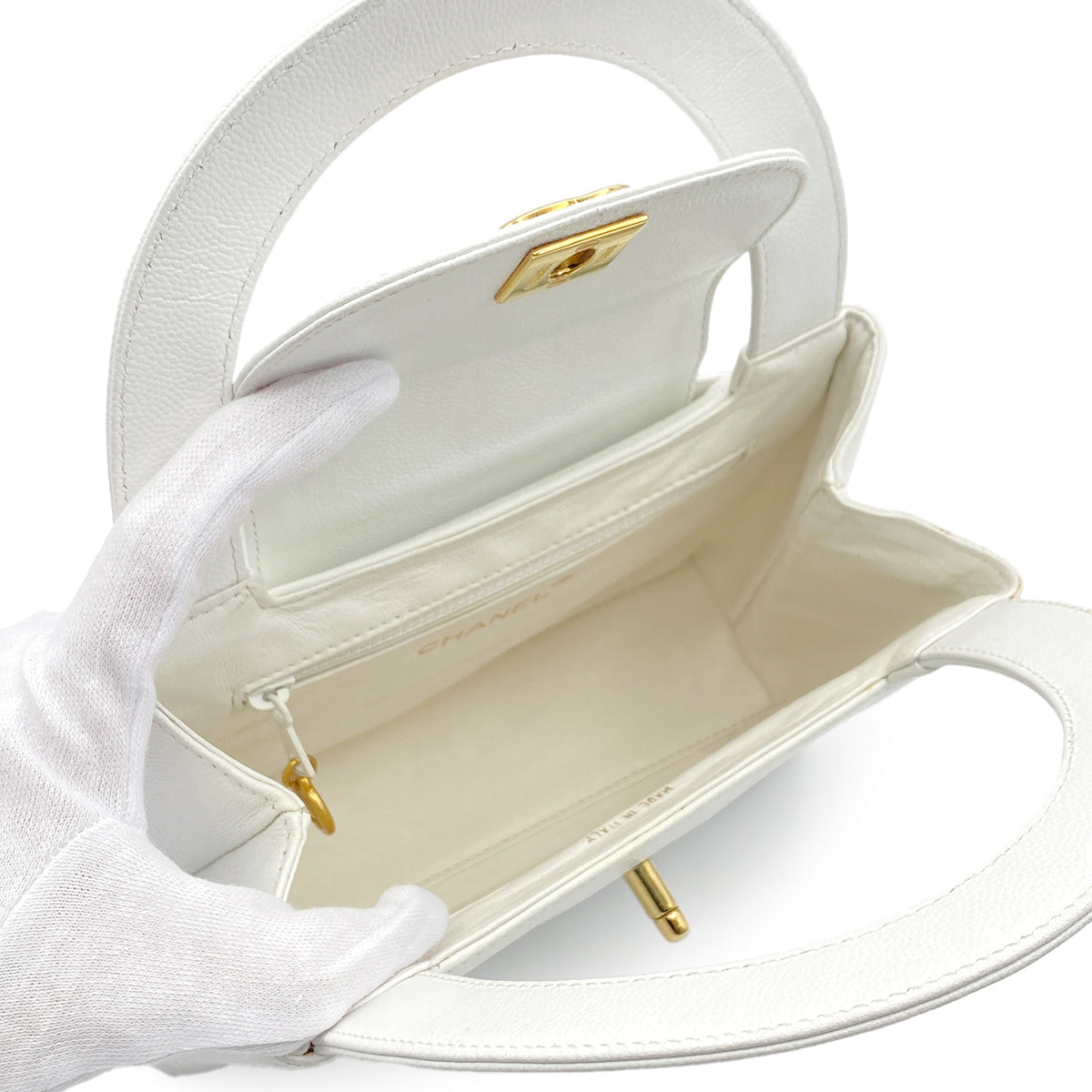 CHANEL VINTAGE MINI HAND BAG WHITE CAVIAR SKIN 90213703