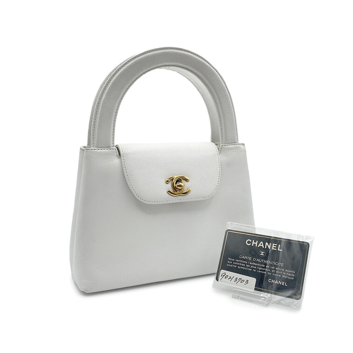 CHANEL VINTAGE MINI HAND BAG WHITE CAVIAR SKIN 90213703