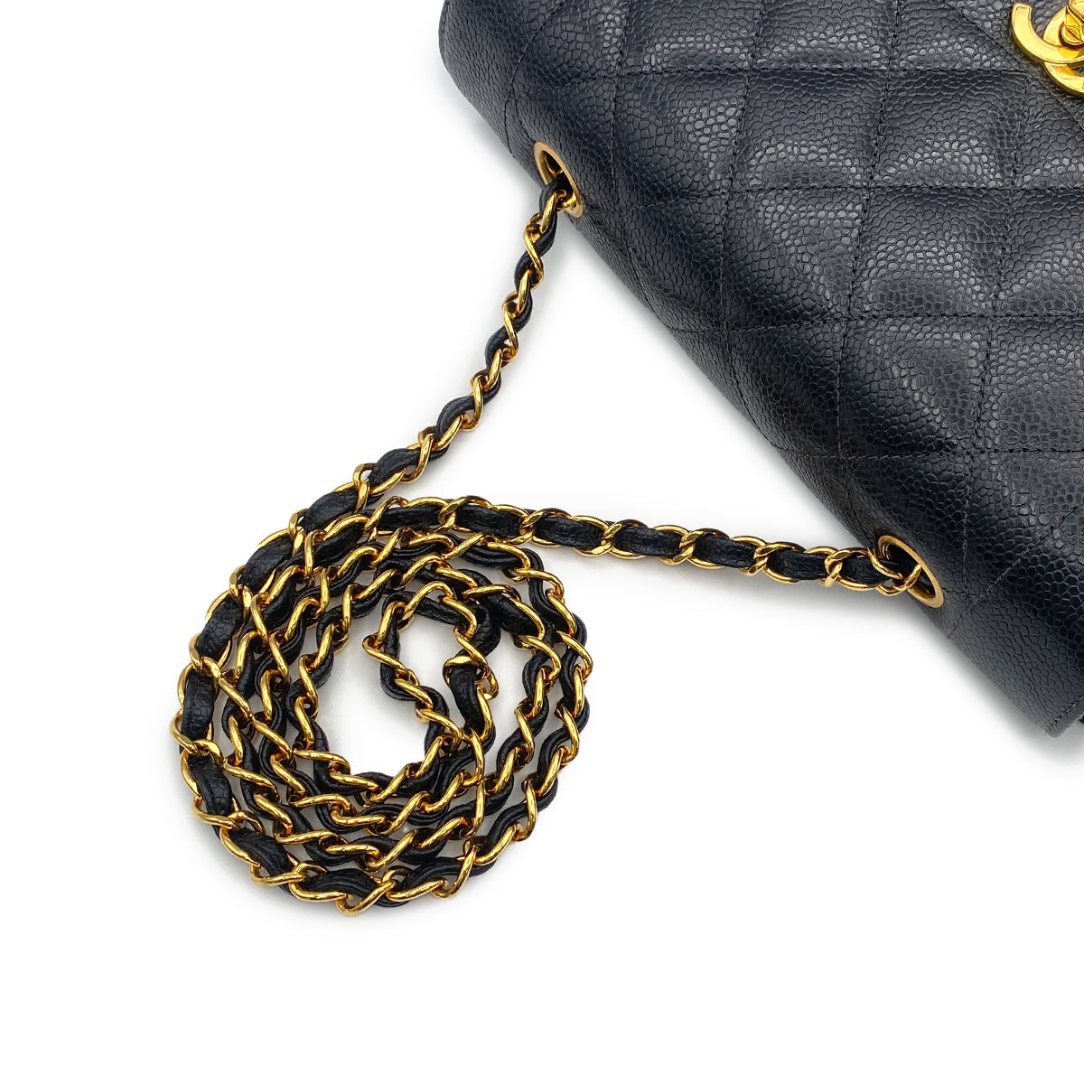CHANEL VINTAGE DIANA SMALL CHAIN SHOULDER BAG BLACK CAVIAR SKIN 90213844