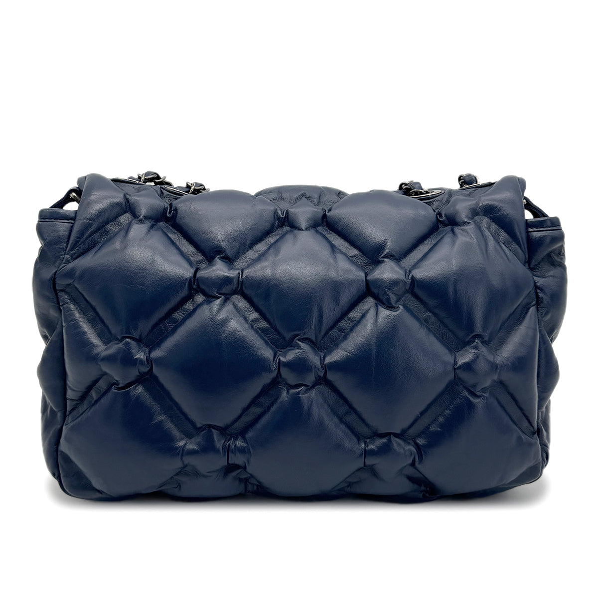 CHANEL BUBBLE QUILT CHAIN SHOULDER BAG BLUE CALF LEATHER 90213935