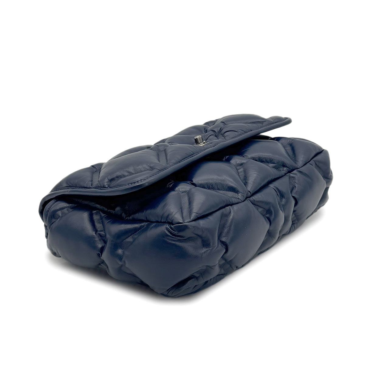 CHANEL BUBBLE QUILT CHAIN SHOULDER BAG BLUE CALF LEATHER 90213935