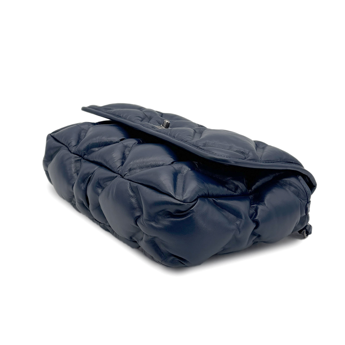 CHANEL BUBBLE QUILT CHAIN SHOULDER BAG BLUE CALF LEATHER 90213935