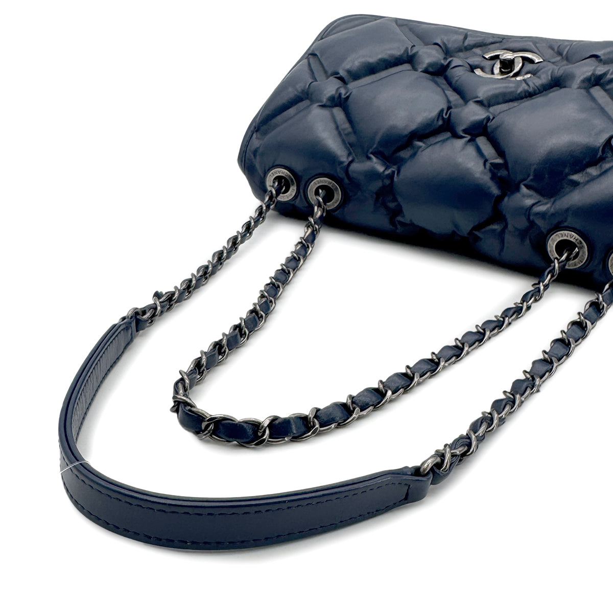 CHANEL BUBBLE QUILT CHAIN SHOULDER BAG BLUE CALF LEATHER 90213935