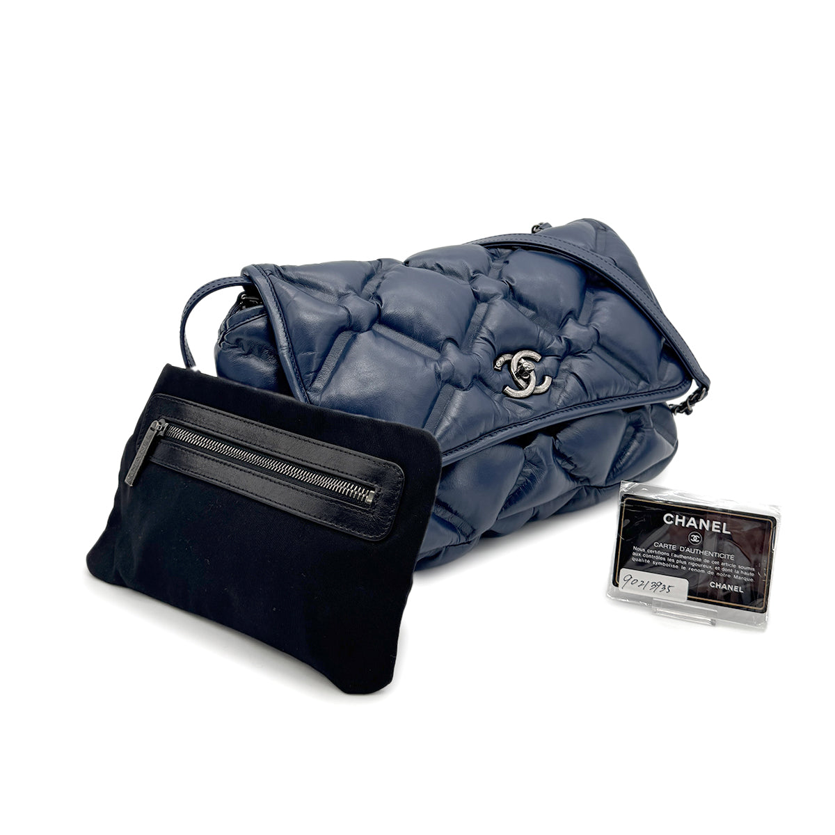 CHANEL BUBBLE QUILT CHAIN SHOULDER BAG BLUE CALF LEATHER 90213935