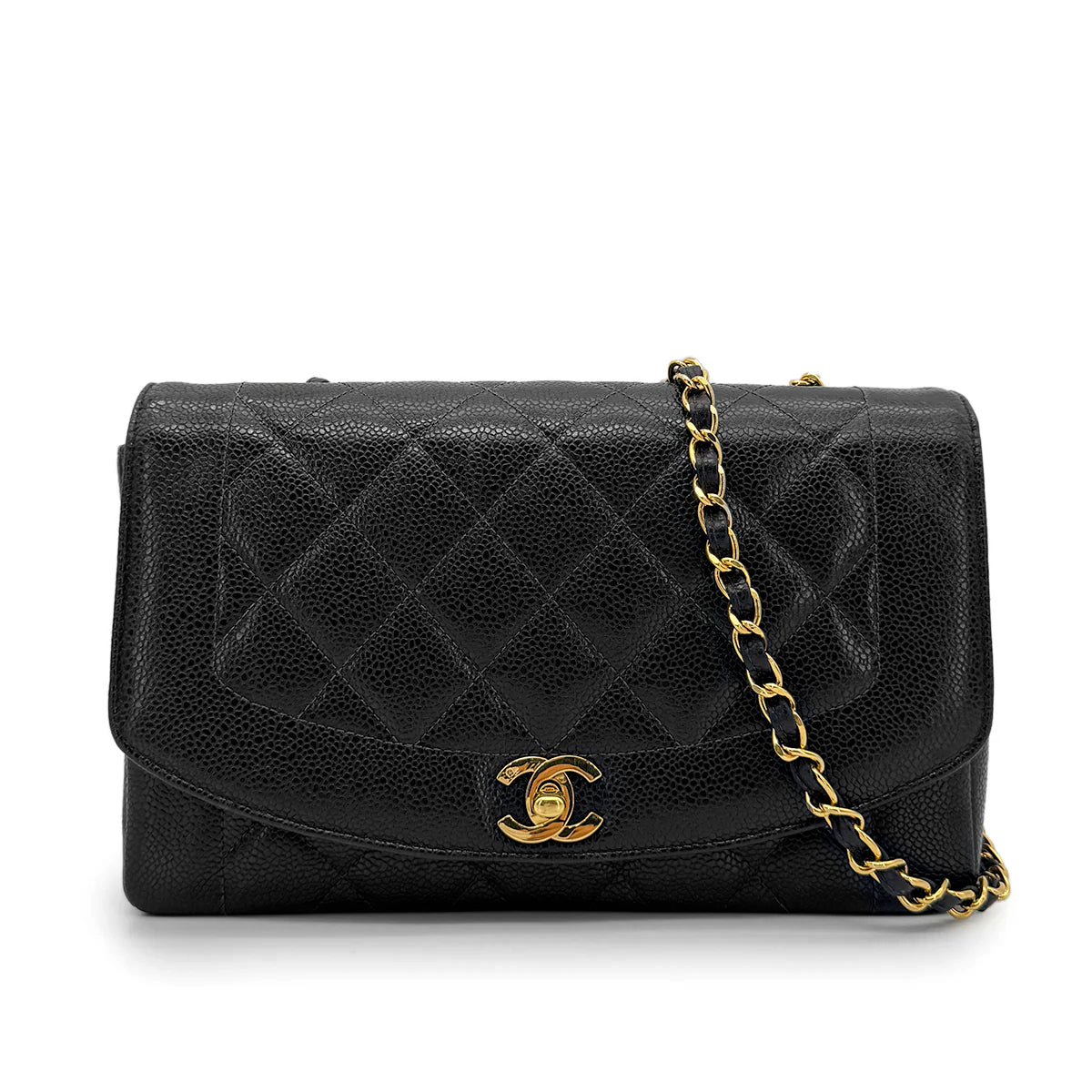 CHANEL VINTAGE DIANA MEDIUM CHAIN SHOULDER BAG BLACK CAVIAR SKIN 90213952