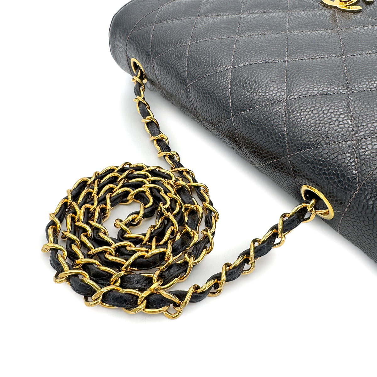 CHANEL VINTAGE DIANA MEDIUM CHAIN SHOULDER BAG BLACK CAVIAR SKIN 90213952