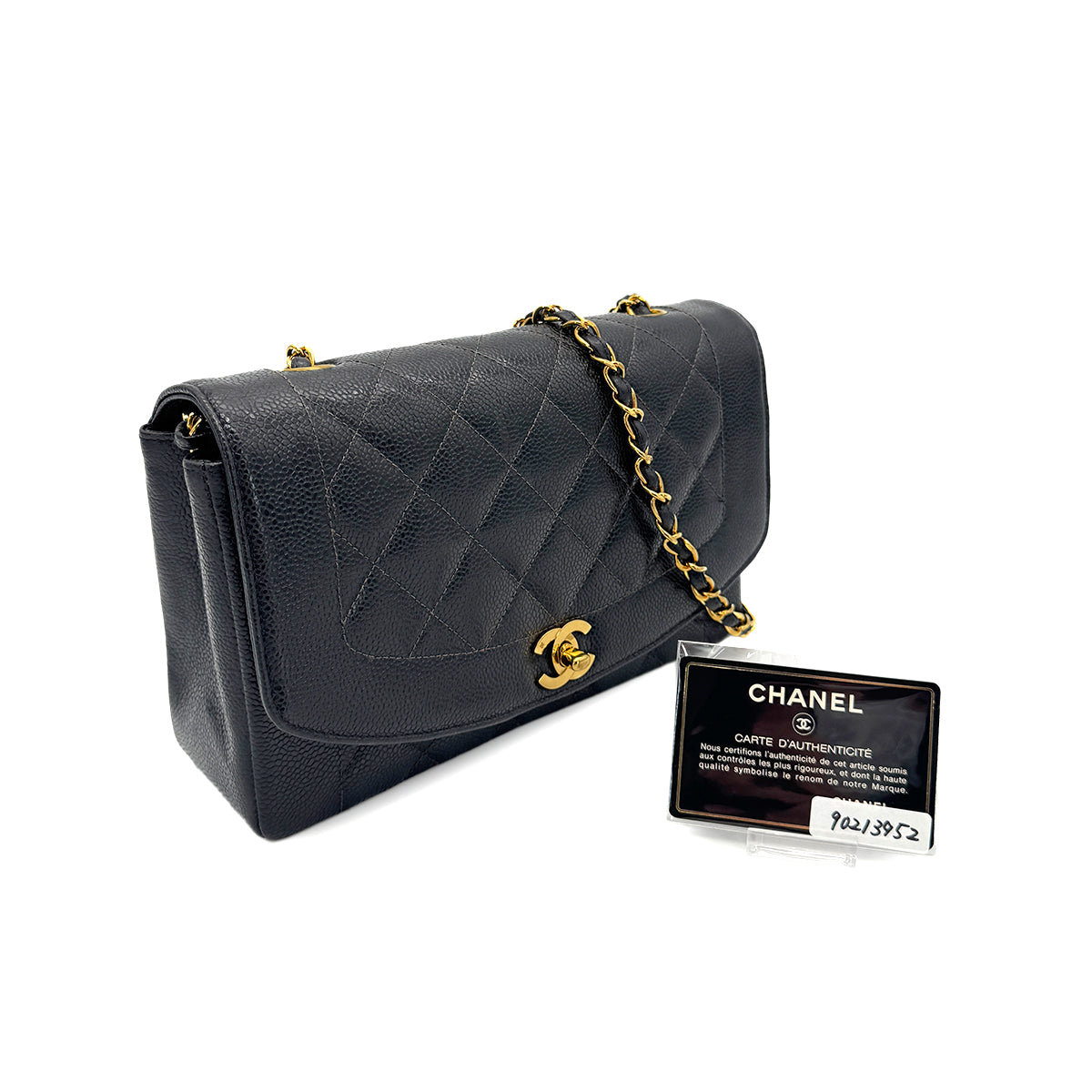 CHANEL VINTAGE DIANA MEDIUM CHAIN SHOULDER BAG BLACK CAVIAR SKIN 90213952