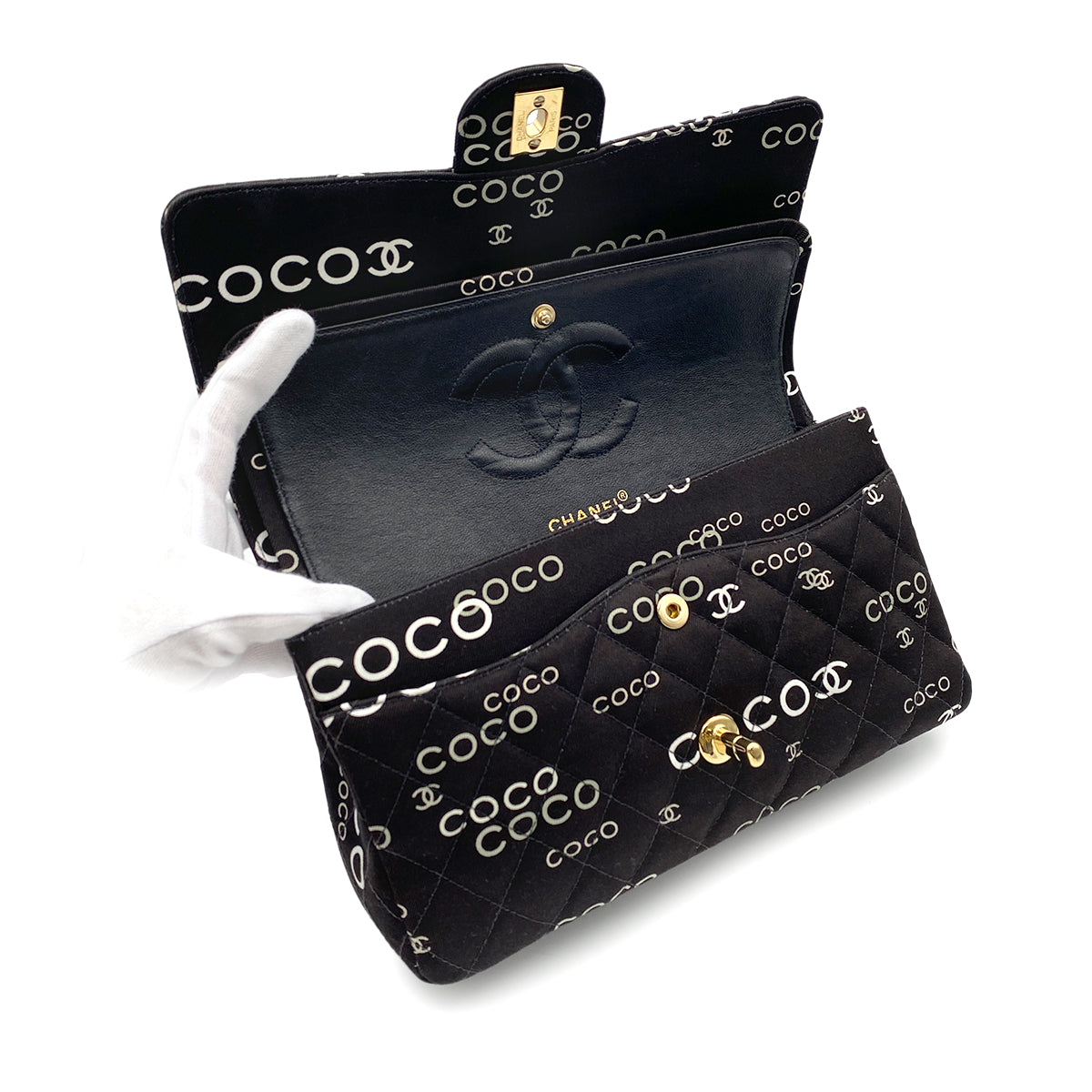 CHANEL VINTAGE CLASSIC FLAP MEDIUM CHAIN SHOULDER BAG BLACK CANVAS 90213978