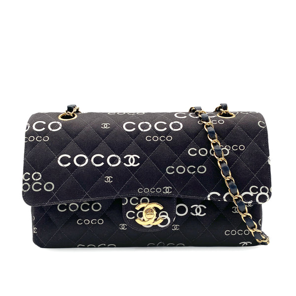 CHANEL VINTAGE CLASSIC FLAP MEDIUM CHAIN SHOULDER BAG BLACK CANVAS 90213978 - PURPOSE