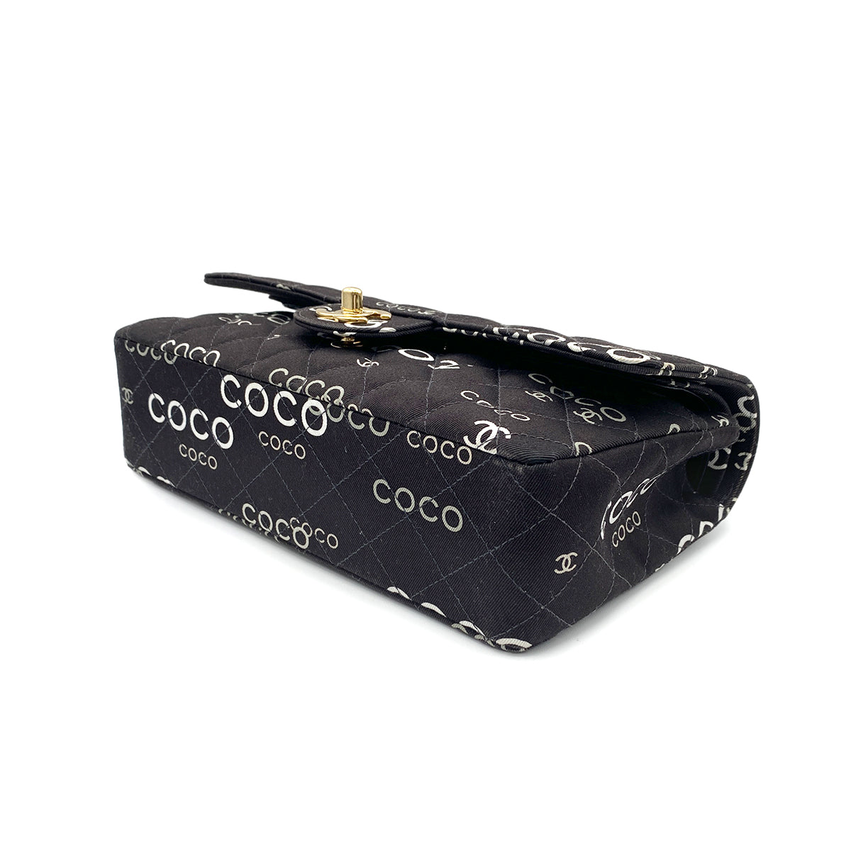 CHANEL VINTAGE CLASSIC FLAP MEDIUM CHAIN SHOULDER BAG BLACK CANVAS 90213978