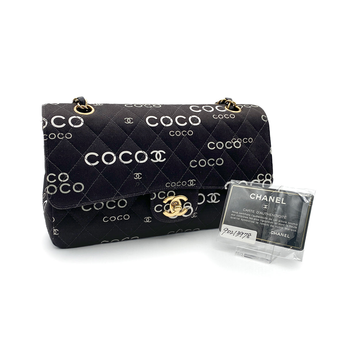 CHANEL VINTAGE CLASSIC FLAP MEDIUM CHAIN SHOULDER BAG BLACK CANVAS 90213978