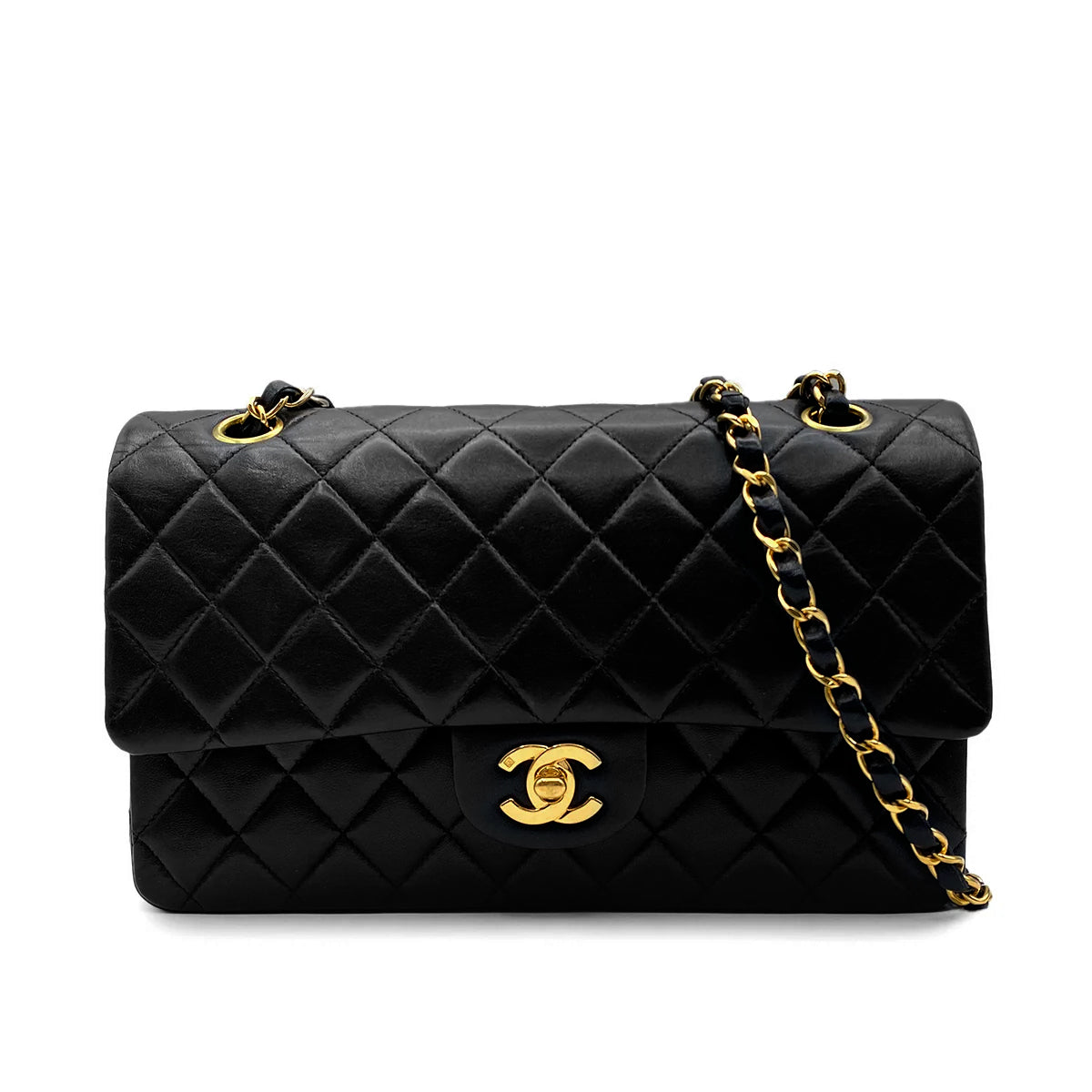 CHANEL VINTAGE CLASSIC FLAP MEDIUM CHAIN SHOULDER BAG BLACK LAMB SKIN 90214987