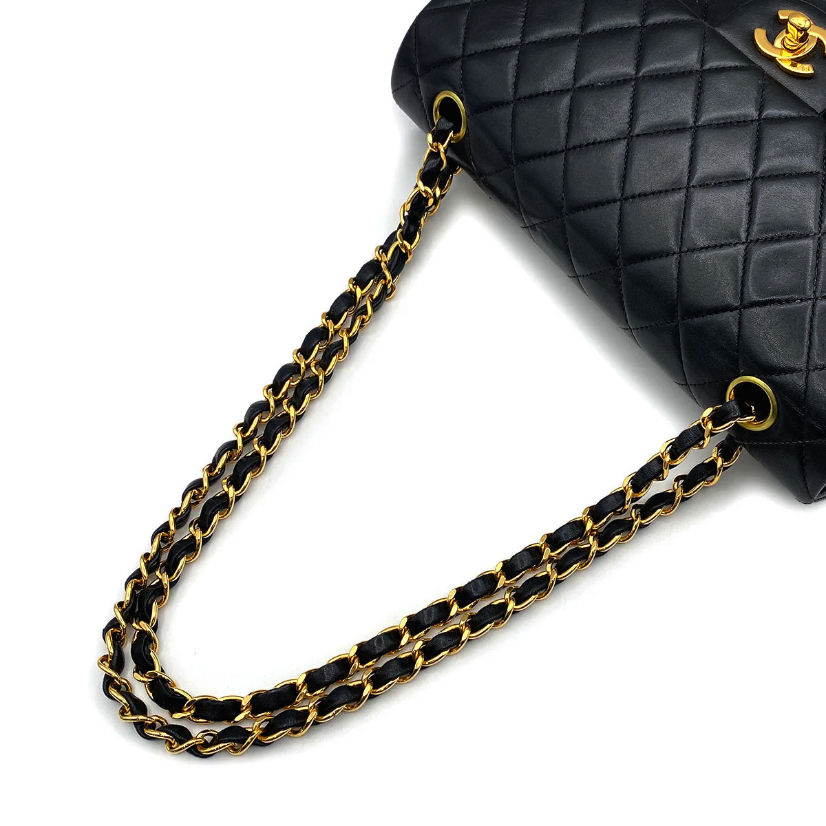 CHANEL VINTAGE CLASSIC FLAP MEDIUM CHAIN SHOULDER BAG BLACK LAMB SKIN 90214987