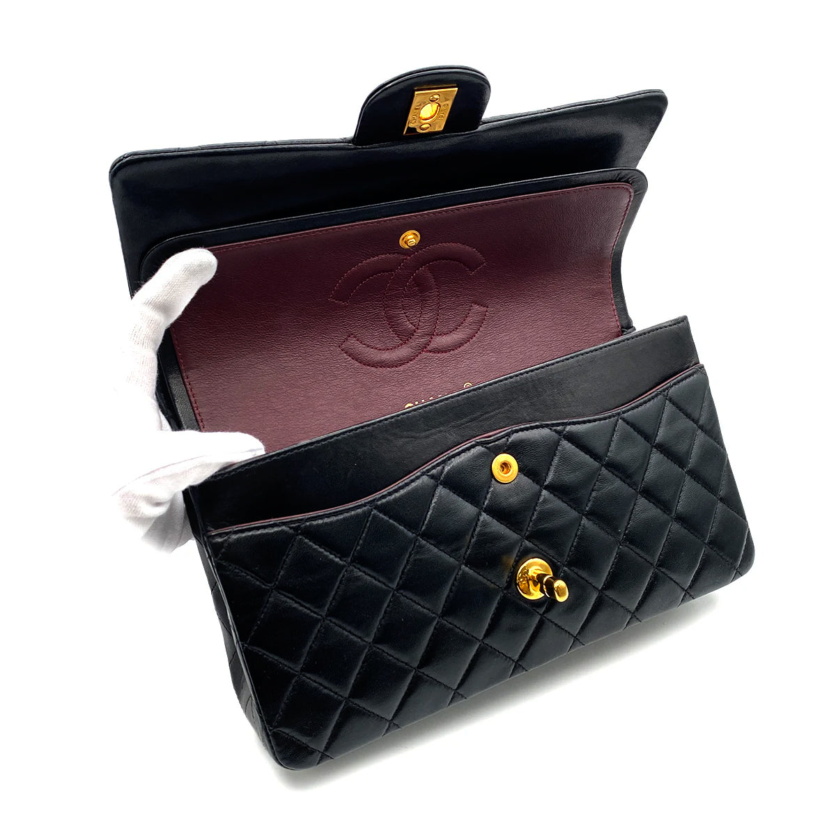 CHANEL VINTAGE CLASSIC FLAP MEDIUM CHAIN SHOULDER BAG BLACK LAMB SKIN 90214987