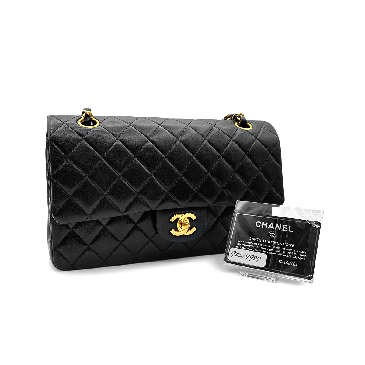 CHANEL VINTAGE CLASSIC FLAP MEDIUM CHAIN SHOULDER BAG BLACK LAMB SKIN 90214987