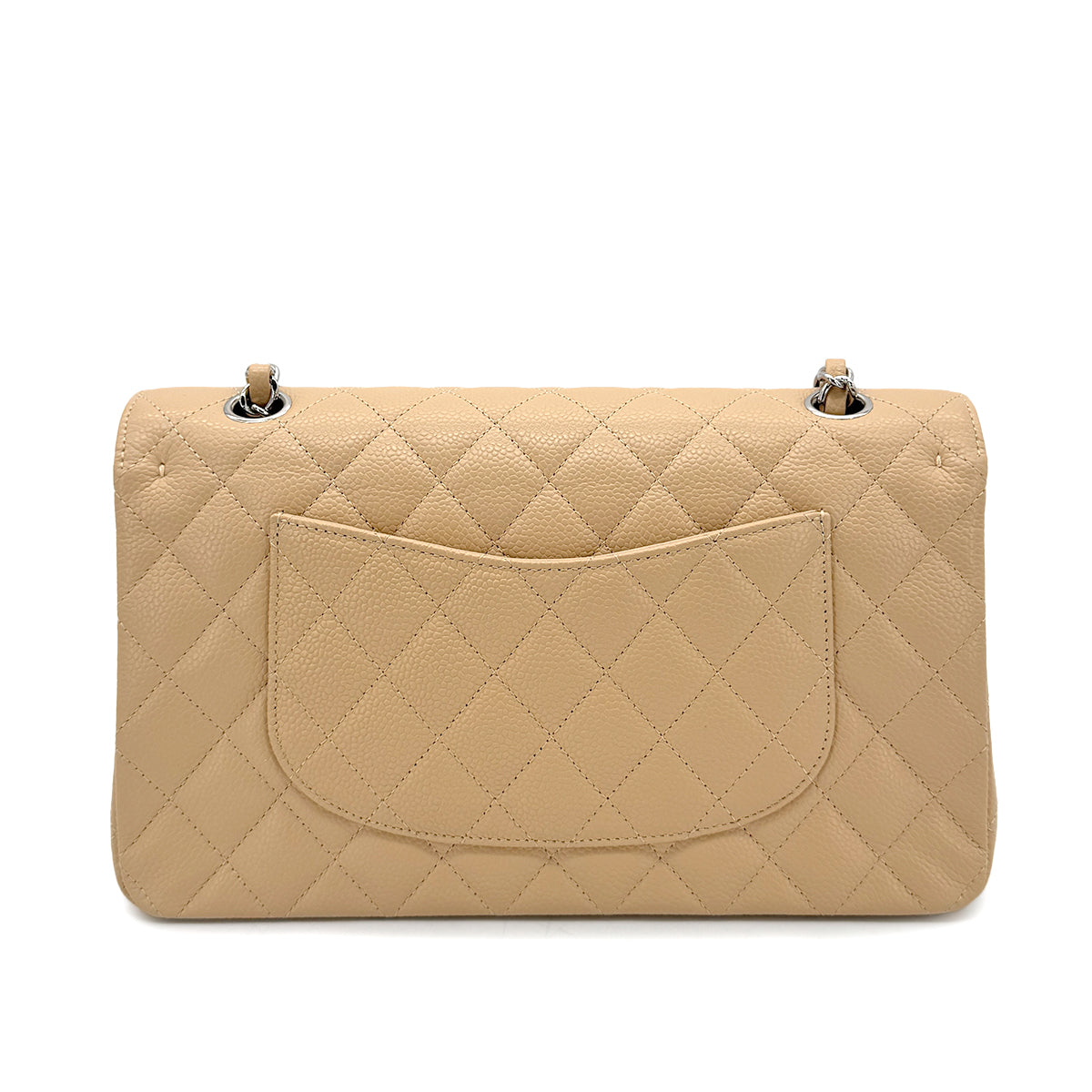 CHANEL CLASSIC FLAP MEDIUM CHAIN SHOULDER BAG BEIGE CAVIAR SKIN SHW 90215286