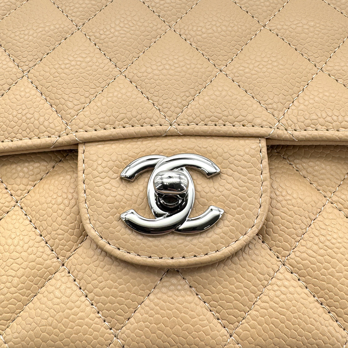 CHANEL CLASSIC FLAP MEDIUM CHAIN SHOULDER BAG BEIGE CAVIAR SKIN SHW 90215286