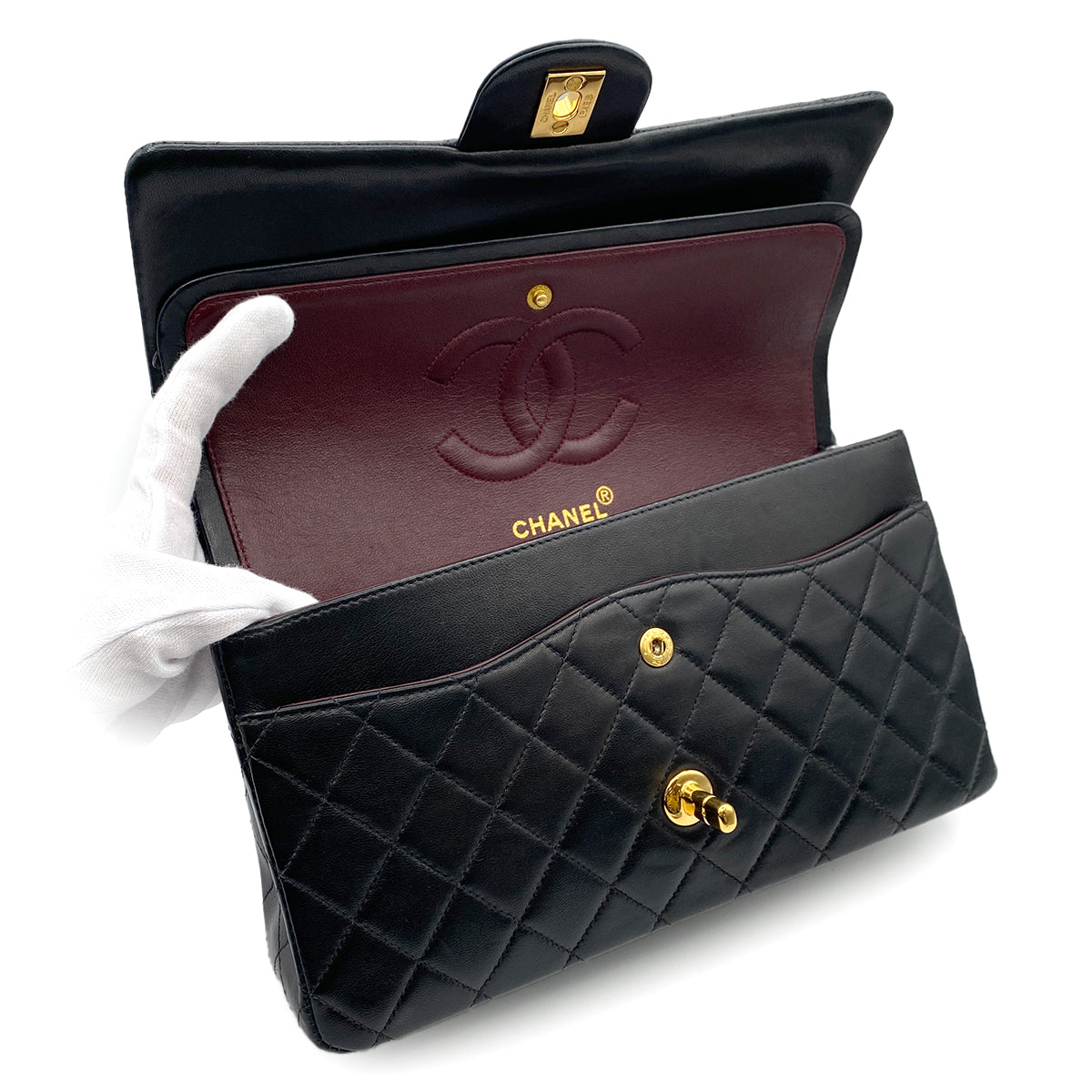 CHANEL VINTAGE CLASSIC FLAP MEDIUM CHAIN SHOULDER BAG BLACK LAMB SKIN 90215287