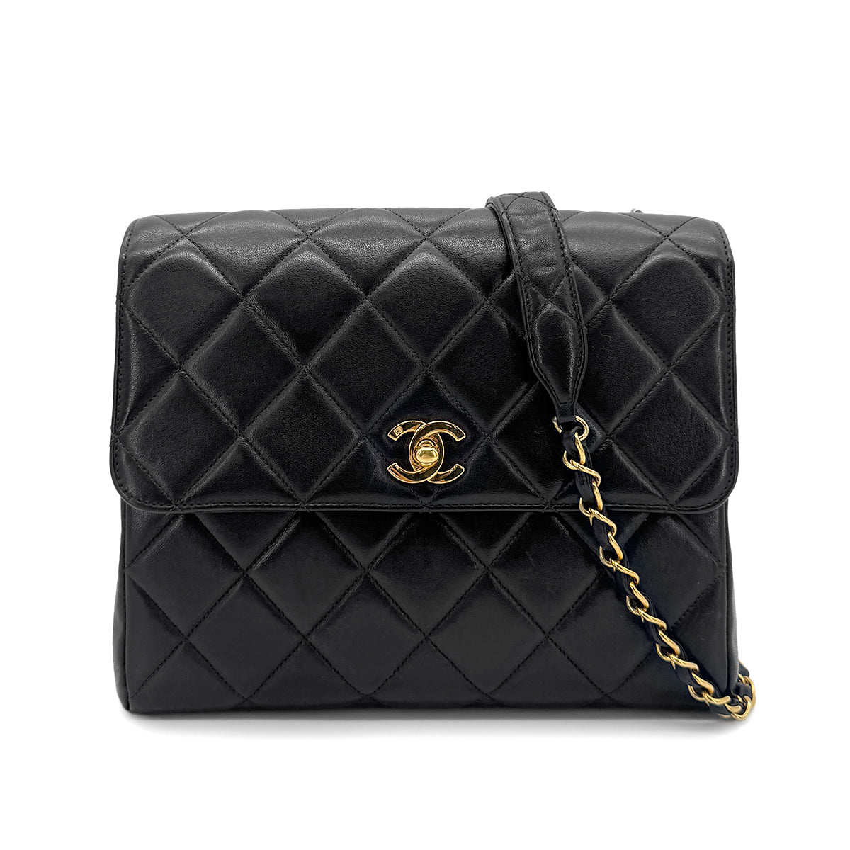 CHANEL VINTAGE MATELASSE CHAIN SHOULDER BAG BLACK LAMB SKIN 90215296