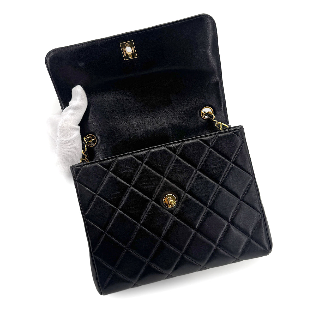 CHANEL VINTAGE MATELASSE CHAIN SHOULDER BAG BLACK LAMB SKIN 90215296