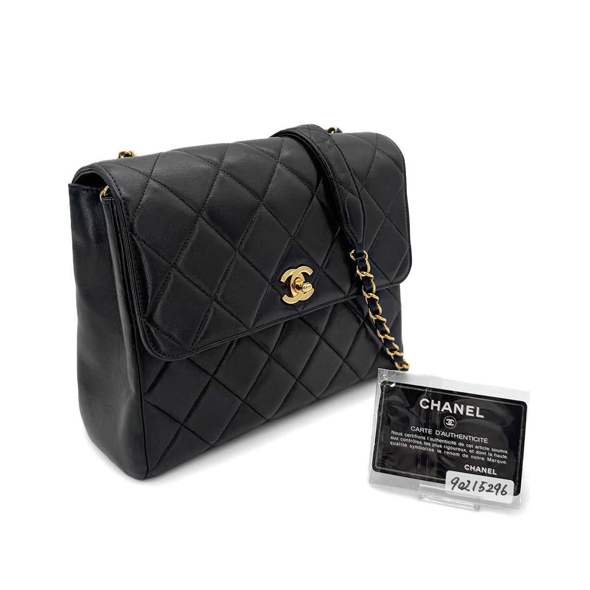 CHANEL VINTAGE MATELASSE CHAIN SHOULDER BAG BLACK LAMB SKIN 90215296