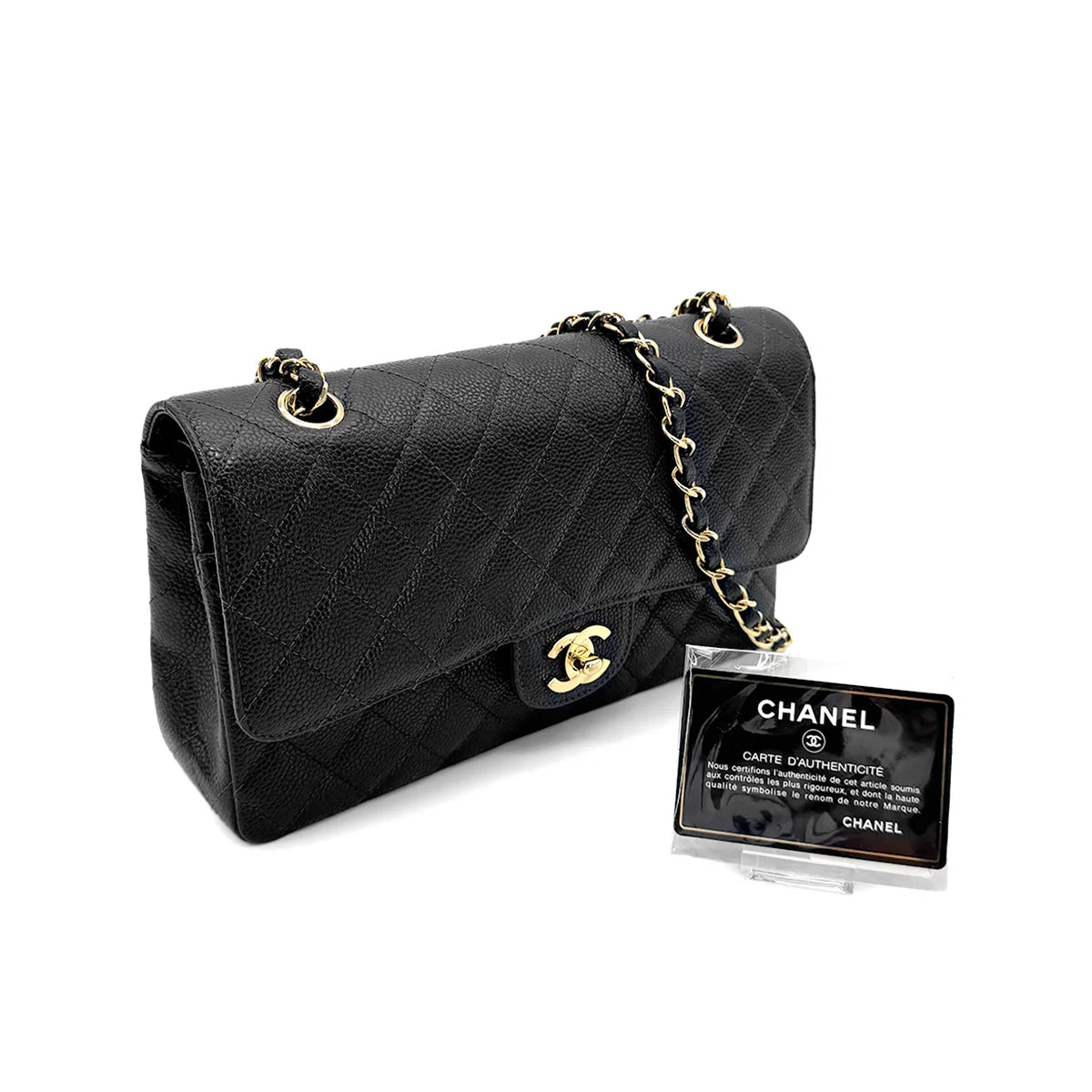 CHANEL VINTAGE CLASSIC FLAP MEDIUM CHAIN SHOULDER BAG BLACK CAVIAR SKIN 90216380