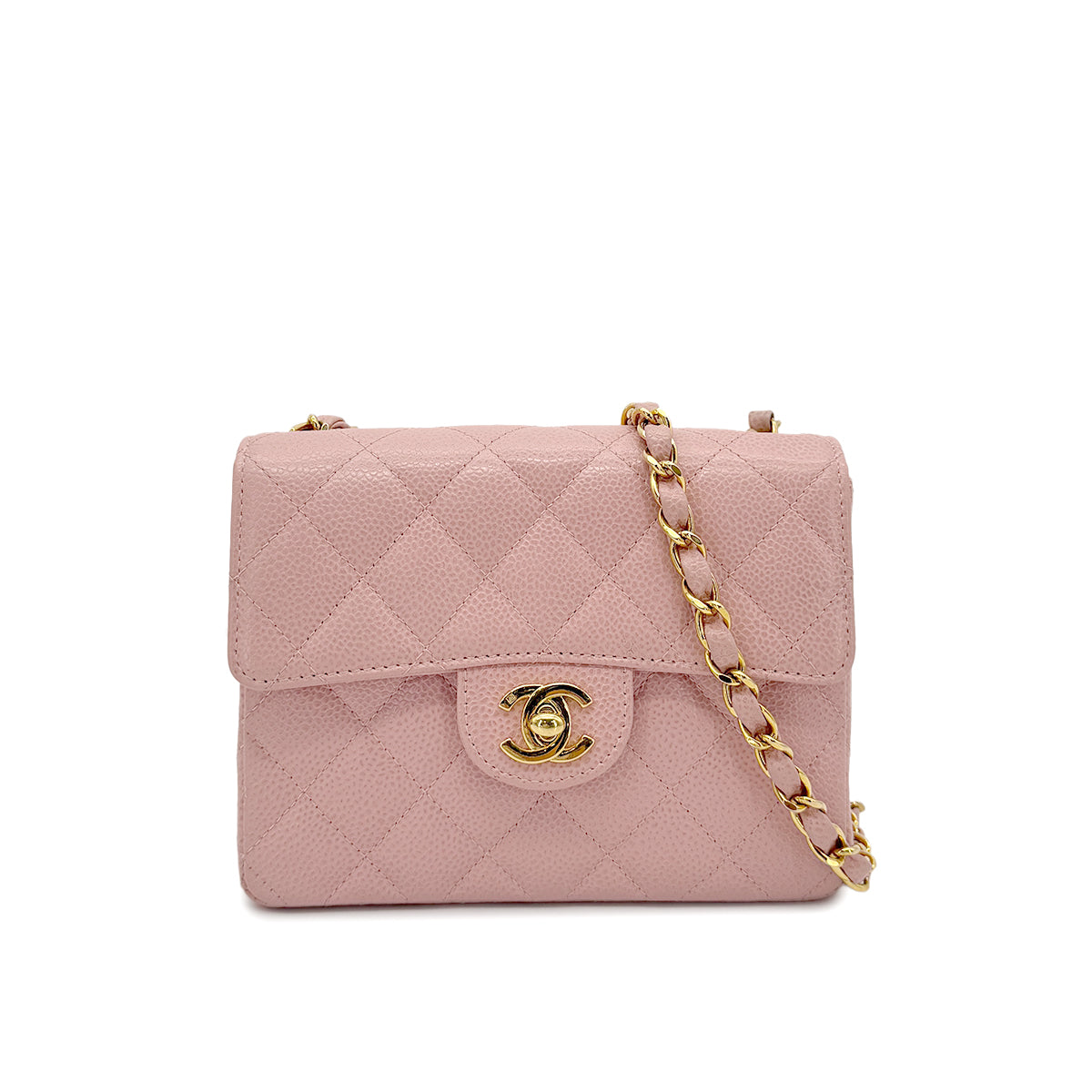 CHANEL VINTAGE MINI SQUARE 17 CHAIN SHOULDER BAG PINK CAVIAR SKIN 90216497