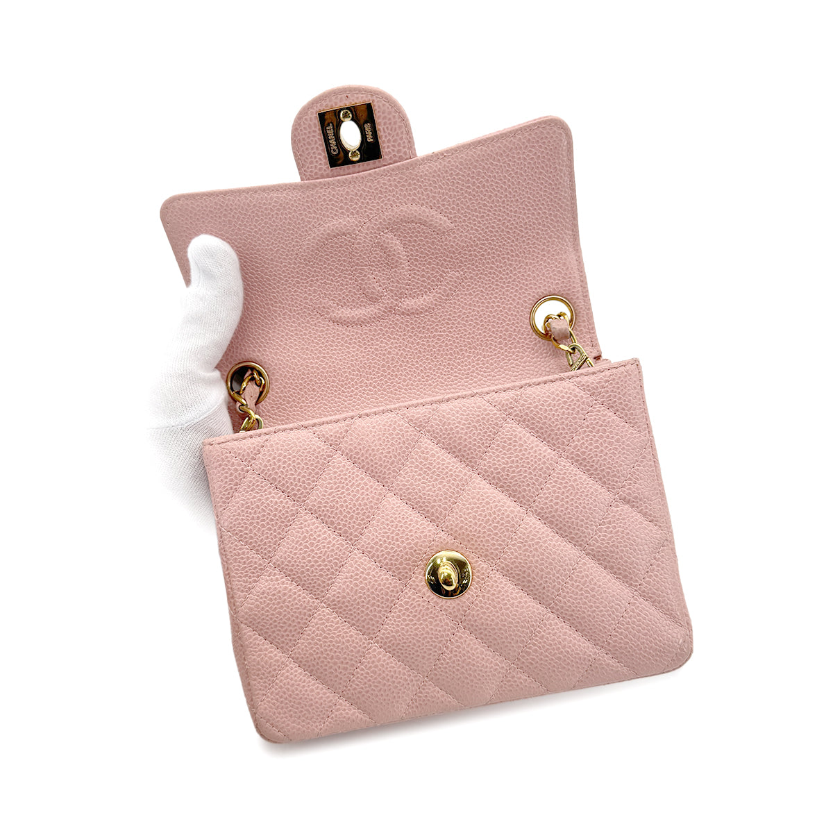 CHANEL VINTAGE MINI SQUARE 17 CHAIN SHOULDER BAG PINK CAVIAR SKIN 90216497