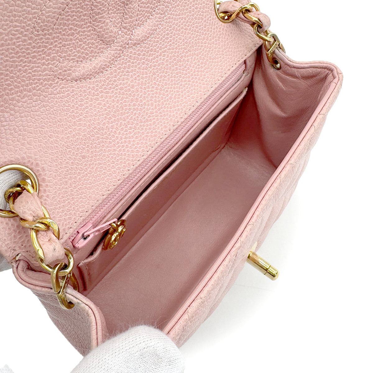 CHANEL VINTAGE MINI SQUARE 17 CHAIN SHOULDER BAG PINK CAVIAR SKIN 90216497