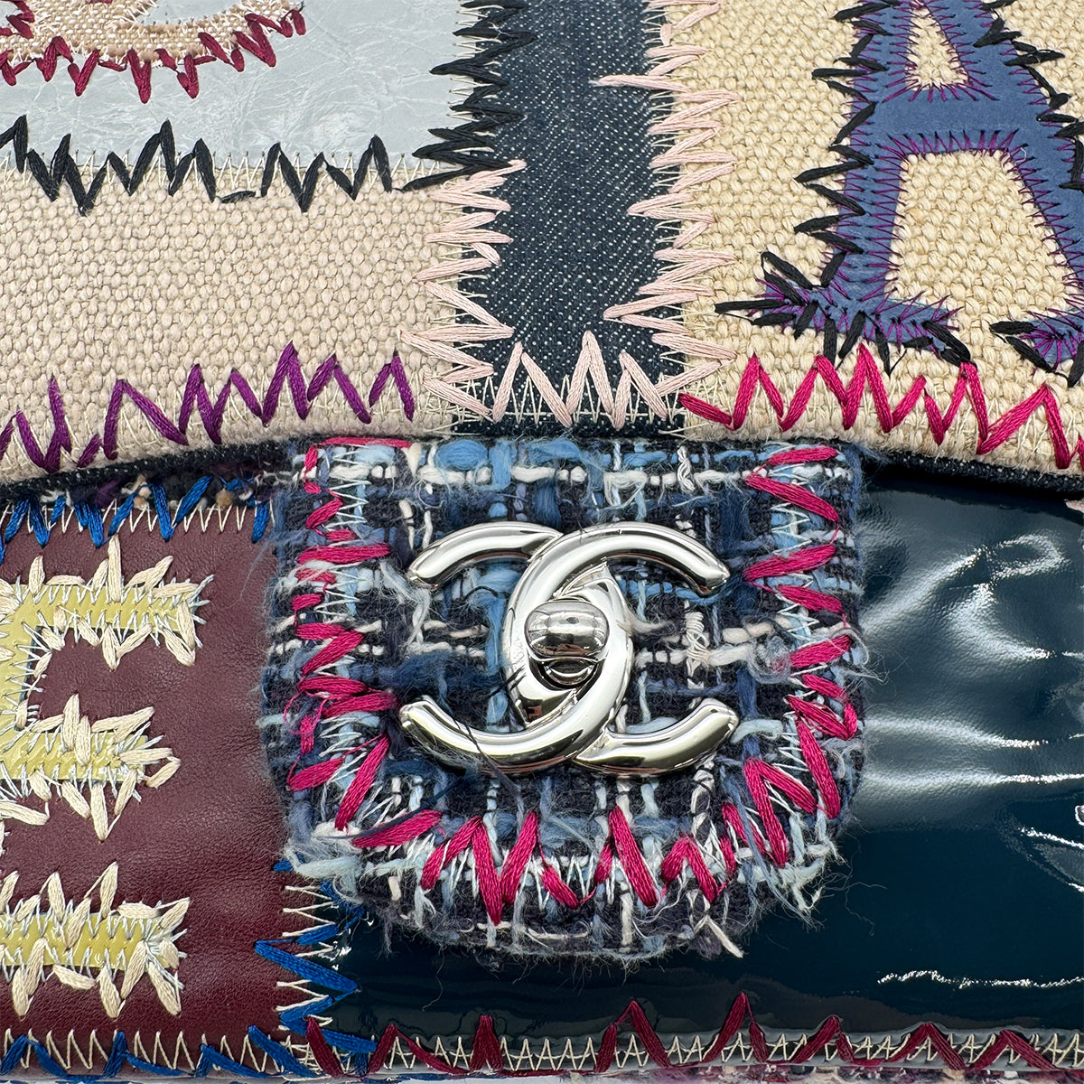 CHANEL CHAIN SHOULDER BAG PATCHWORK MULTICOLOR CANVAS LEATHER 90216499