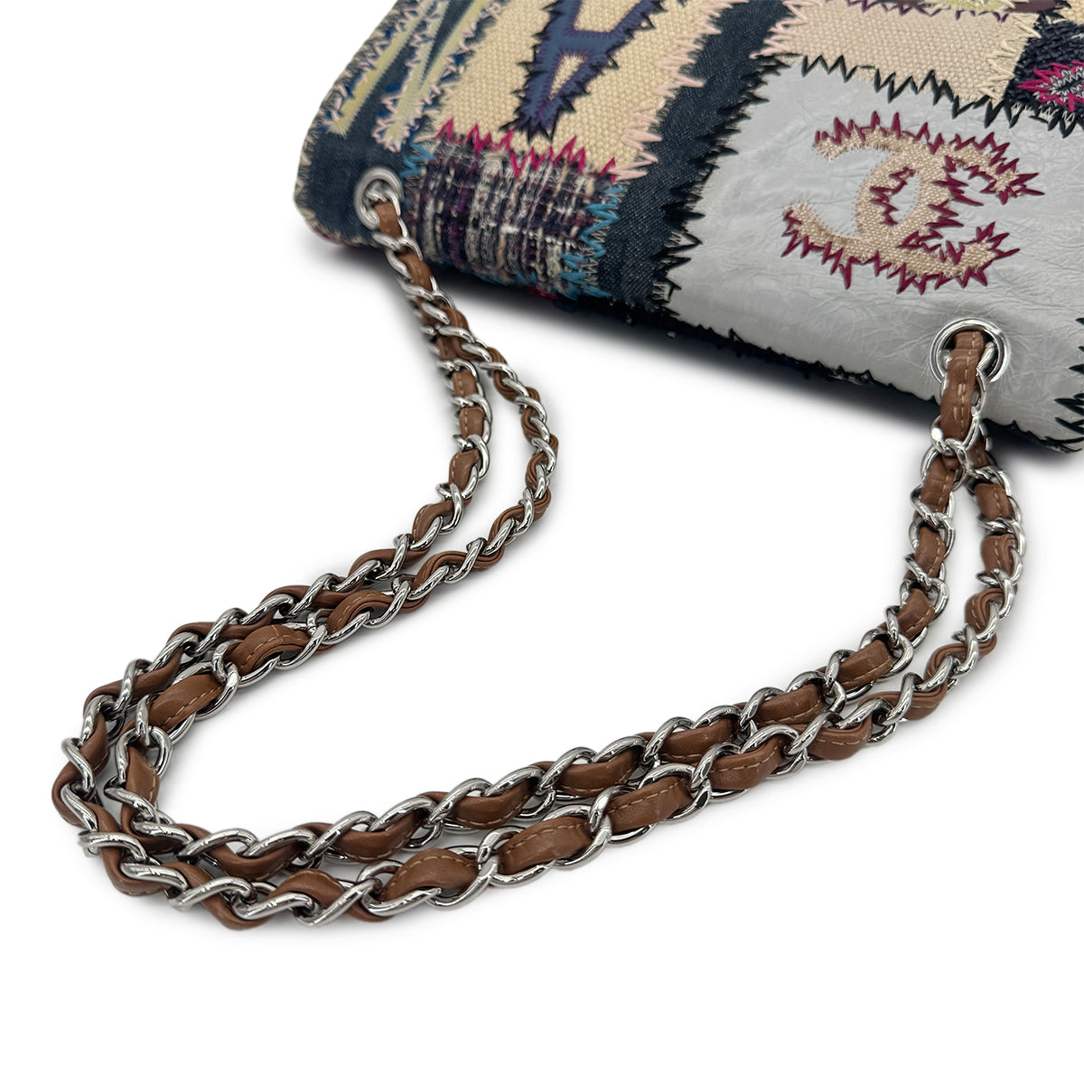 CHANEL CHAIN SHOULDER BAG PATCHWORK MULTICOLOR CANVAS LEATHER 90216499