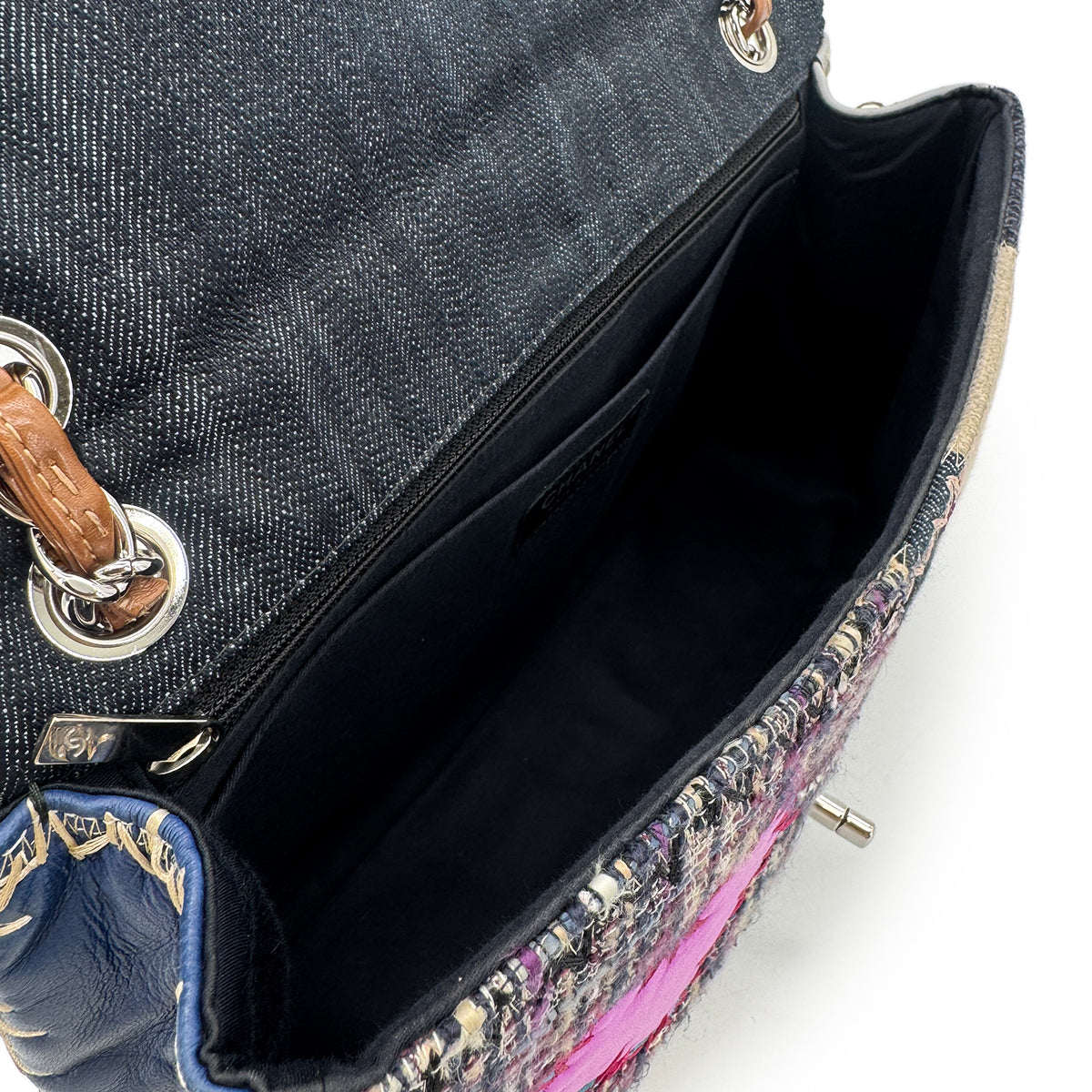 CHANEL CHAIN SHOULDER BAG PATCHWORK MULTICOLOR CANVAS LEATHER 90216499