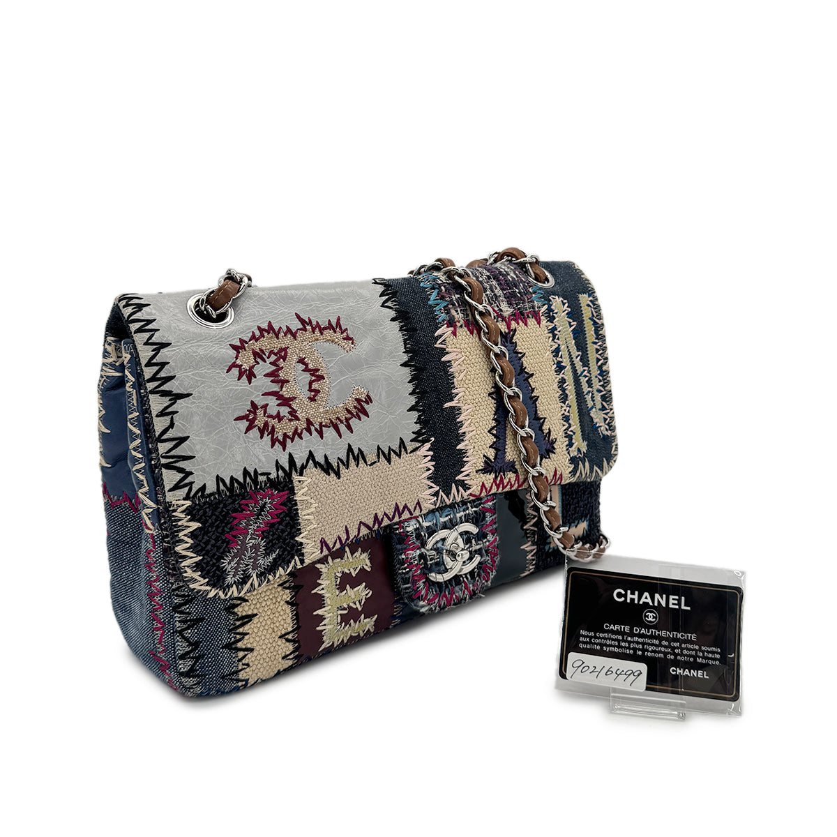 CHANEL CHAIN SHOULDER BAG PATCHWORK MULTICOLOR CANVAS LEATHER 90216499