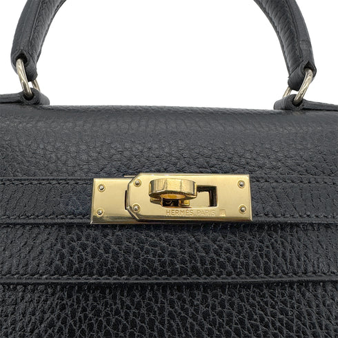 HERMES MINI KELLY 20 SELLER BLACK ARDENNES HAND SHOULDER BAG 〇U 90216546 - PURPOSE