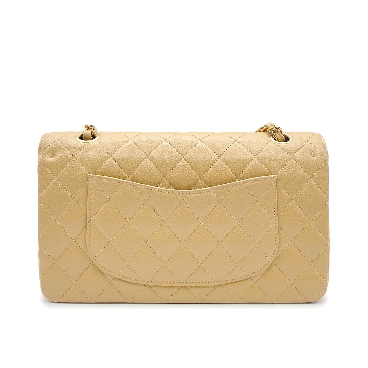 CHANEL VINTAGE CLASSIC FLAP MEDIUM CHAIN SHOULDER BAG BEIGE CAVIAR SKIN 90216555