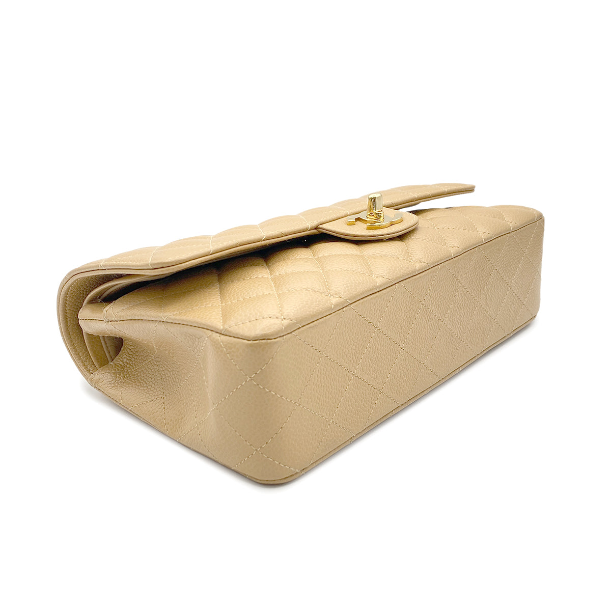 CHANEL VINTAGE CLASSIC FLAP MEDIUM CHAIN SHOULDER BAG BEIGE CAVIAR SKIN 90216555