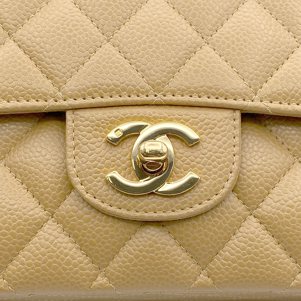 CHANEL VINTAGE CLASSIC FLAP MEDIUM CHAIN SHOULDER BAG BEIGE CAVIAR SKIN 90216555