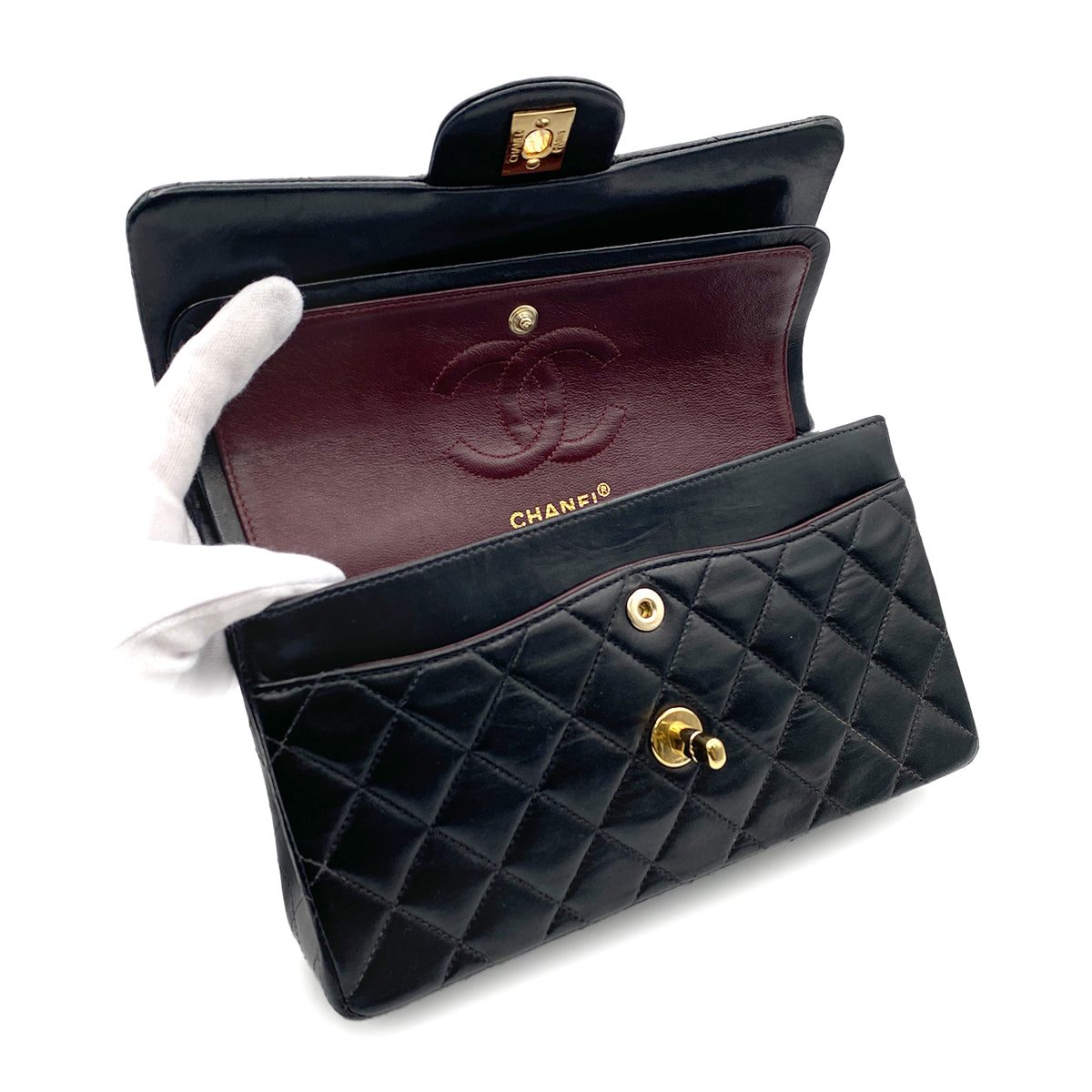 CHANEL VINTAGE CLASSIC FLAP SMALL CHAIN SHOULDER BAG BLACK LAMB SKIN 90216577
