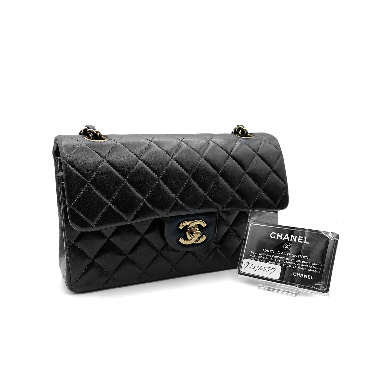 CHANEL VINTAGE CLASSIC FLAP SMALL CHAIN SHOULDER BAG BLACK LAMB SKIN 90216577